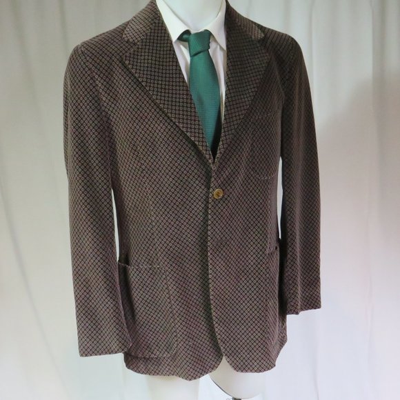 Romeo Gigli Geometric Foulard Brown Velvet Vintage Three Button Blazer 40R - Picture 6 of 11